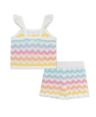 Baby Girls' Wavy Pointelle Knit Top and Shorts, 2-Piece Set