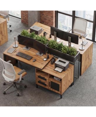 71 Inch  Office Desk with Drawers and Open Storage Shelves