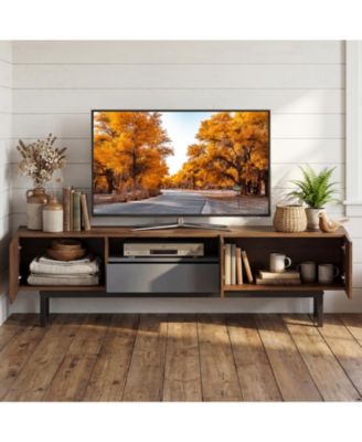 Modern Mid Century TV Cabinetfor TVs  with Drawer-Walnut