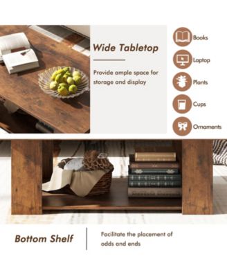 41-Inch 2-Tier Wooden Coffee Table with Open Storage Shelf