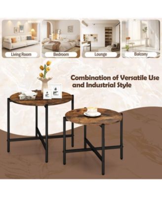 Nesting Round Coffee Table Set of 2 Metal Frame