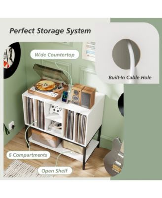 Record Player Stand with Charging Station and Six Vinyl Compartments
