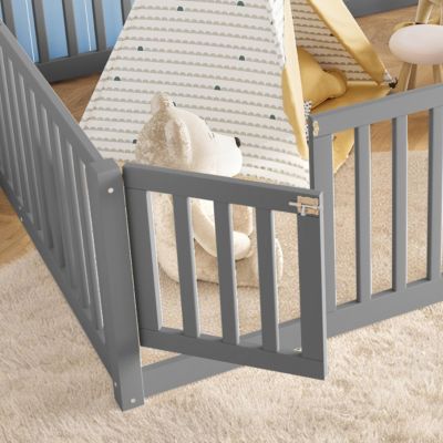 Bed Floor Bed with Safety Guardrails and Door