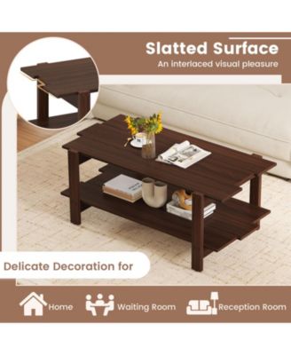 45-Inch 2-Tier Slatted Wood Coffee Table with Storage