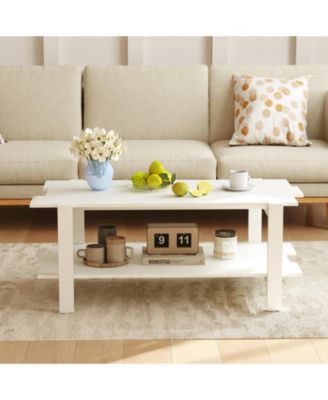 45-Inch 2-Tier Slatted Wood Coffee Table with Shelf