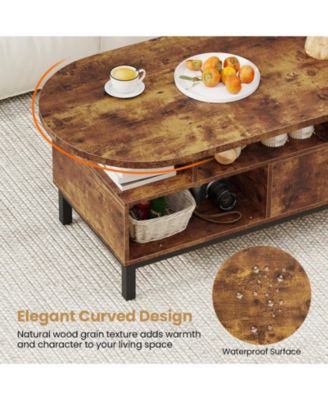 47-Inch Oval Coffee Table with Drawers and Open Compartments