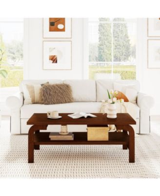 47 in Mid-Century Rectangular Coffee Table with Open Storage for Living Room