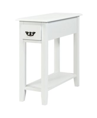 Set of 2 Ultra-Slim Sofa Side End Tables with Drawer and Open Shelf