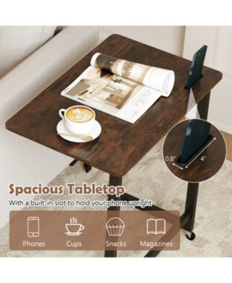 C-Shaped Mobile End Table with Wheels and Built-In Phone Slot, 23.5 x 15.5 x 26 in