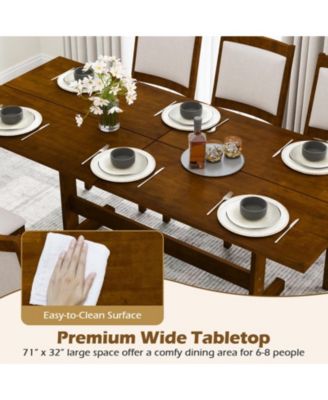 71 in Farmhouse Rectangular Dining Table for 6-8 with Rubber Wood Legs