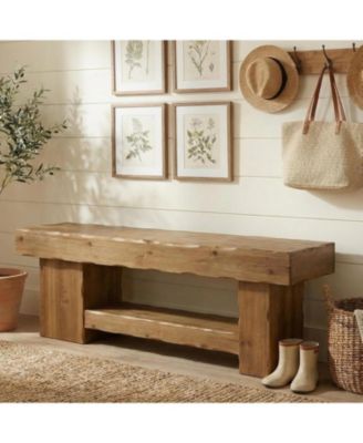 Solid Wood Shoe Rack Bench, 63" Farmhouse Entryway Bench with Storage Shelf, Shoe Storage Organizer, Wide Rustic Bench