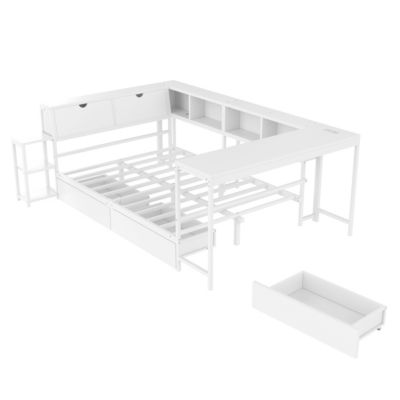 Bed w/ Bookcase, Storage, LED, Charging
