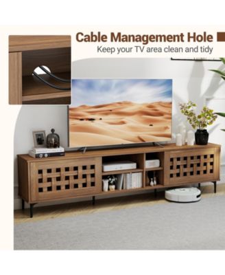 TV Stand for TVs  with 2 Doors and Storage Cabinets-Walnut