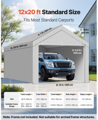 12 x 20 ft UV-Resistant Waterproof Carport Replacement Canopy Frame Not Included