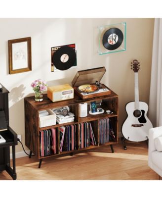 40 in Record Player Stand with Charging Station and Open Display Shelves