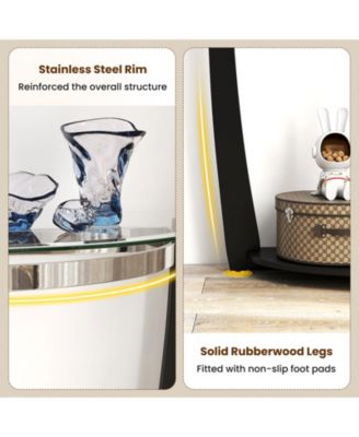 2-Tier Tempered Glass Half-Moon Console Table with Open Shelf, 40 x 16 x 30 in