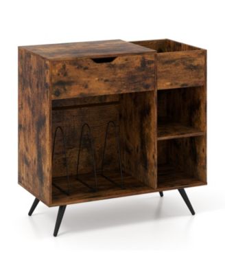 Record Player Stand with Power Outlet and Vinyl Storage Cubby, 31.5 x 16 x 31 in