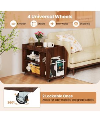 3-Tier Rolling Side End Table with Wheels and Side Storage Rack, 30 x 15.5 x 22 in