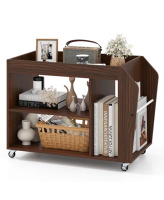 3-Tier Rolling Side End Table with Wheels and Side Storage Rack, 30 x 15.5 x 22 in