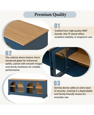 Farmhouse TV Stand for TVs , Two-Tone Media Console Table with Semi-Arched Glass Doors and Cable Management for Living Room