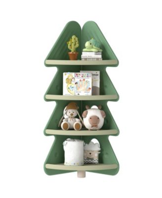 4-Tier Kids Corner Bookshelf with Tree-Shaped Design and Display Shelves
