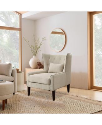 Classic Wingback Linen Chair with Button Tufting and Solid Wood Legs