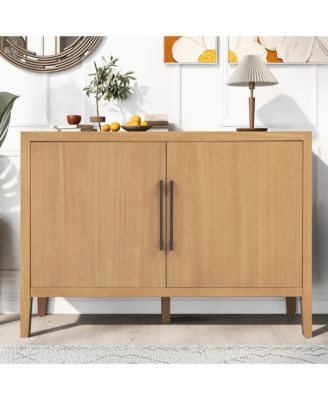 Rustic Farmhouse Buffet Cabinet, 47.25 Inch Storage Sideboard with Pine Veneer, Adjustable Legs and Metal Pulls for Kitchen, Living Room