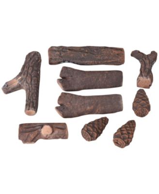 9-Piece Ceramic Gas Fireplace Log Set with Realistic Wood Grain Texture