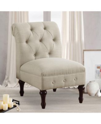 Classic Button-Tufted Linen Accent Chair with Vintage Wooden Legs and Plush Cushioning