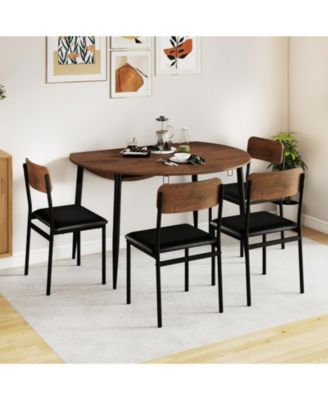 5-Piece Round Drop Leaf Dining Table Set with 4 Upholstered Chairs