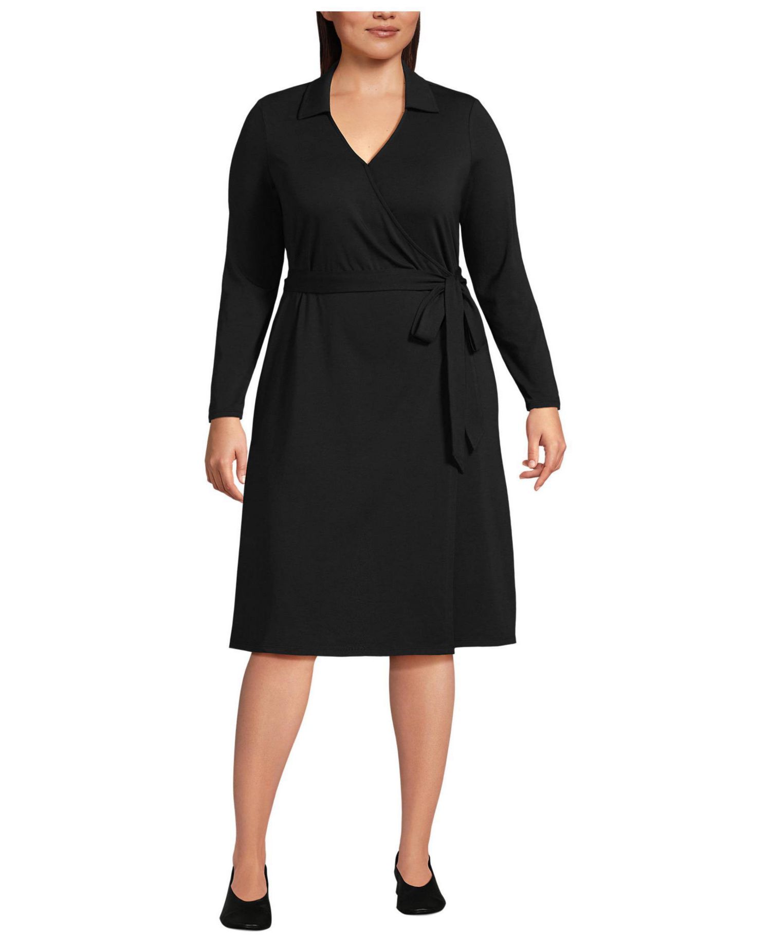 Plus Size Cotton Modal Collared Wrap Dress