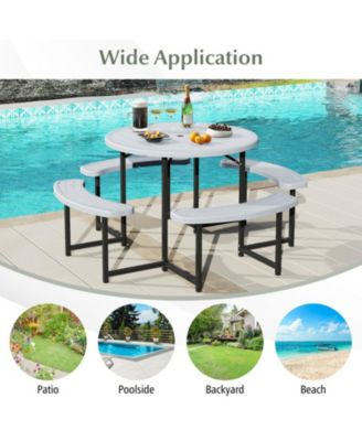 Round HDPE Picnic Table and Bench Set for 4-8 People with Umbrella Hole