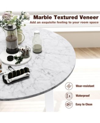 35 in Round Marble-Textured Dining Table with Rubber Wood Legs