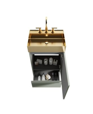 20" Freestanding Bathroom Vanity with Metal Vessel Sink, Modern Striped Cabinet with Drawer for Small Spaces