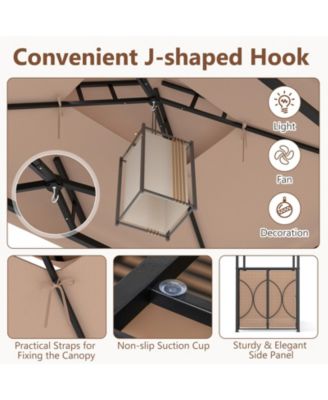  FT Grill Gazebo Set with 2 Bar Stools, Bar Table and Double Roof Canopy