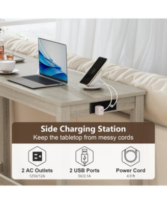 4-Piece Counter Height Bar Table Set with 3 Upholstered Stools and Built-in Charging Station, 59 x 20 x 35.5 in