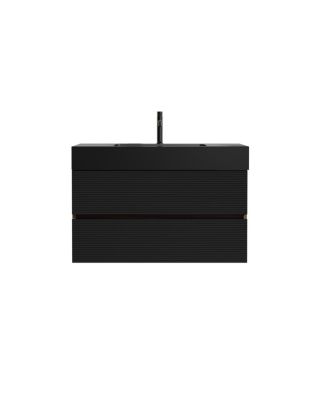 Wall Mounted Bathroom Vanity with Sink, Double Soft Close Drawers, Floating Mid Century Modern Storage