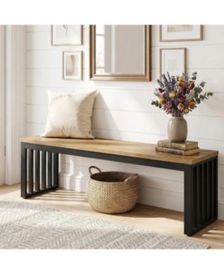 Entryway Bench, 47.3" Industrial End of Bed Bench with Sturdy Metal Frame, Wooden Indoor Bench