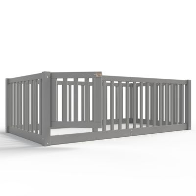 Bed Floor Bed with Safety Guardrails and Door for Kids