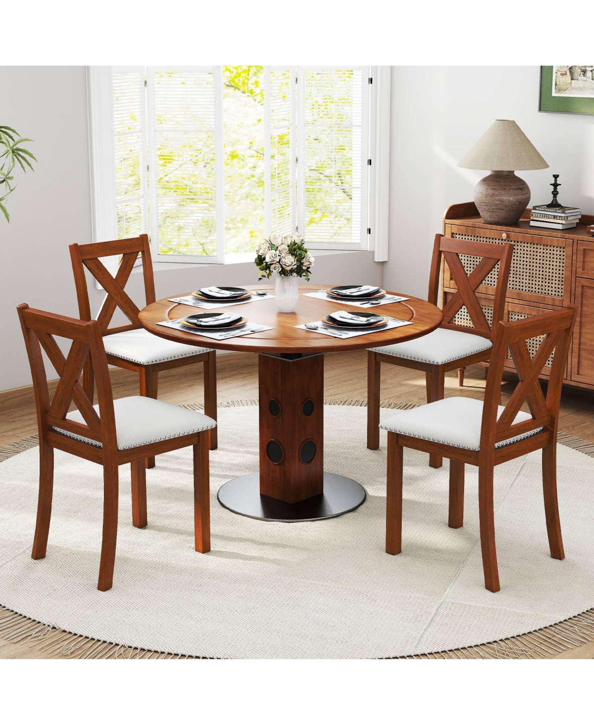 Gymax Wooden Dining Chair Set of w/Acacia Wood Legs Padded Seat Curved Back