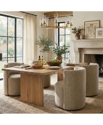 Textured Fabric Swivel Barrel Accent Dining Chair With Casters 1 Pc