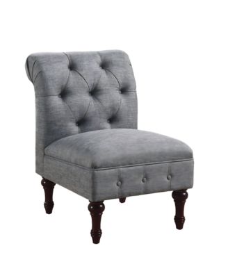 Classic Button-Tufted Linen Accent Chair with Vintage Wooden Legs and Plush Cushioning