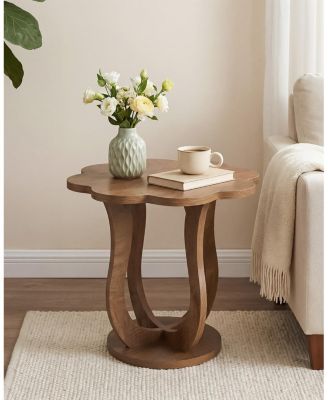 Side Table, Flower-Shaped End Table, Wood Nightstand with Artistic Leg, Modern Farmhouse Small Sofa Side Table