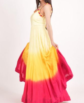 Women's Hand Tie-Dye Ombre Silk Maxi Sundress