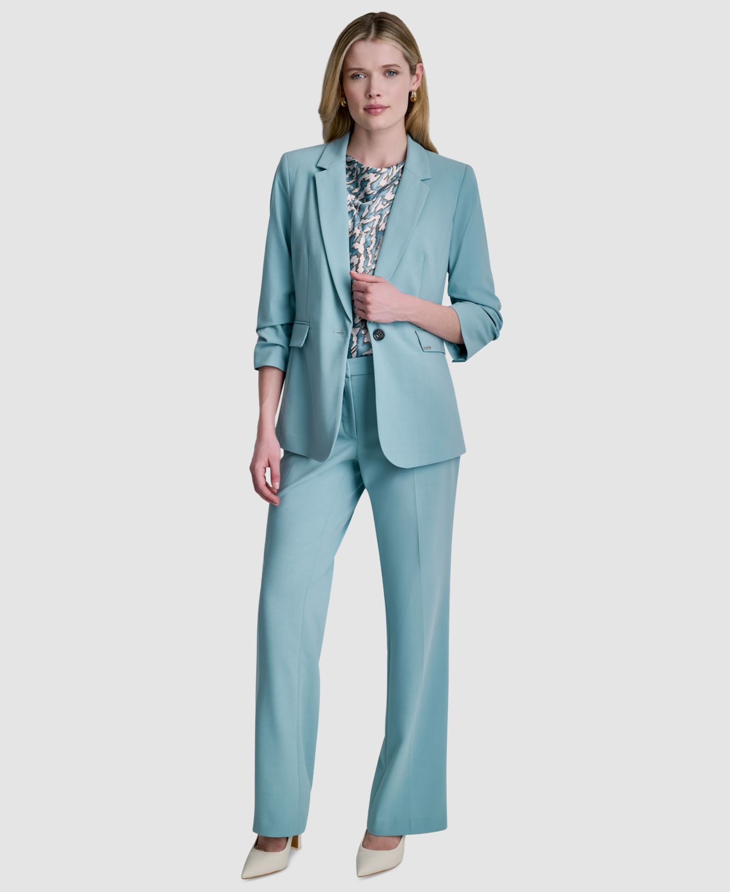 Женский пиджак DKNY Notch Collar Ruched-Sleeve Blazer, цвет: Синий — фото 6