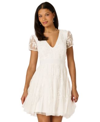 Women's V-Neck Beaded Mesh Dress