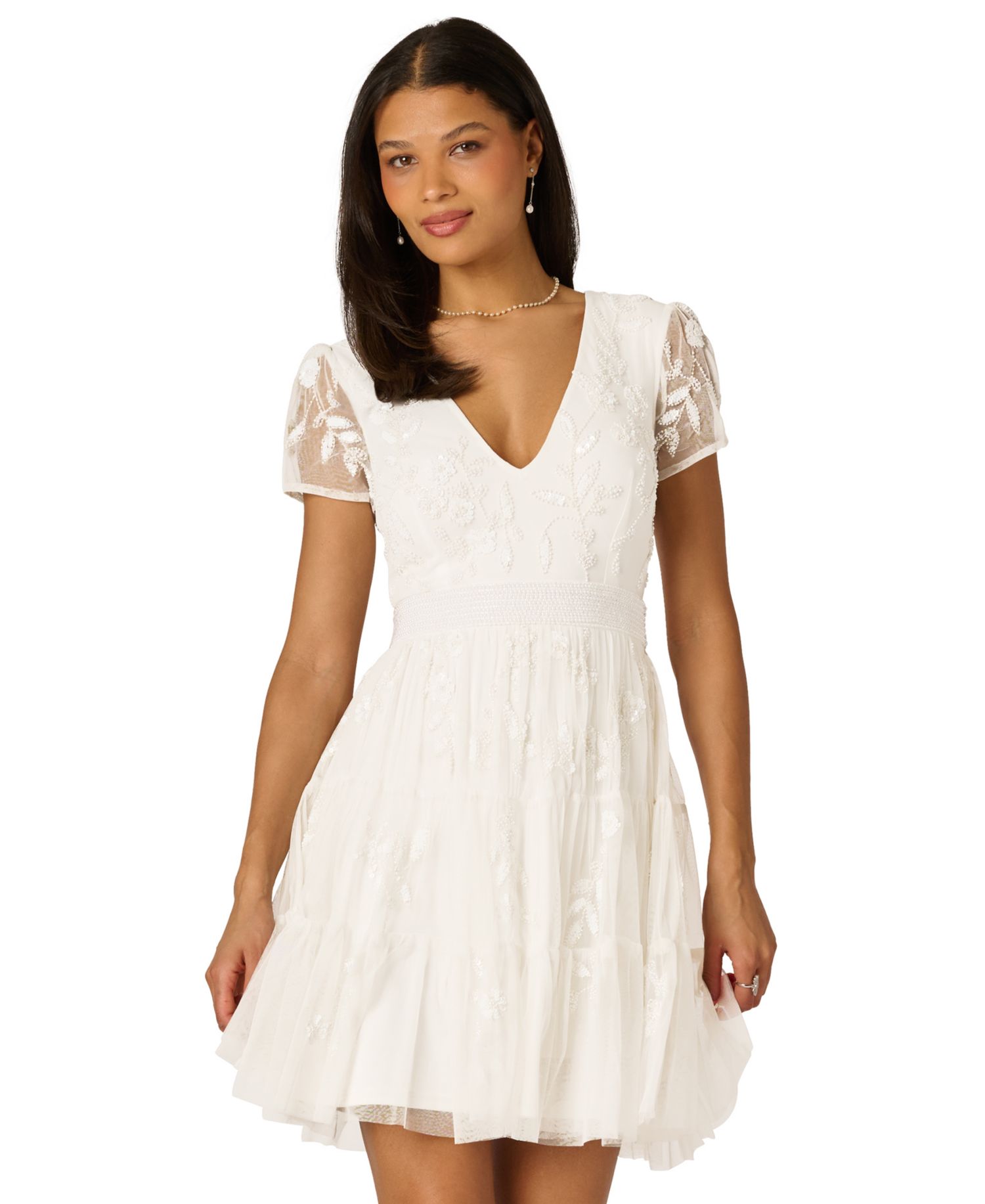 Women's V-Neck Beaded Mesh Dress