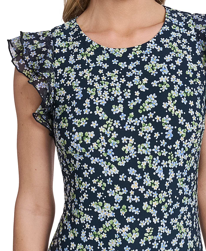 Women's Short Jersey with Flutter-Sleeve and Bottom Shift Dress - thumbnail 4