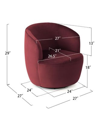 Velvet Swivel Barrel Accent Chair 27 Inch Wide Upholstered 1 Piece