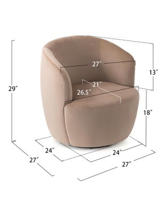 Velvet Swivel Barrel Accent Chair 27 Inch Wide Upholstered 1 Piece